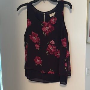 Floral Sleeveless Top - Black and Pink